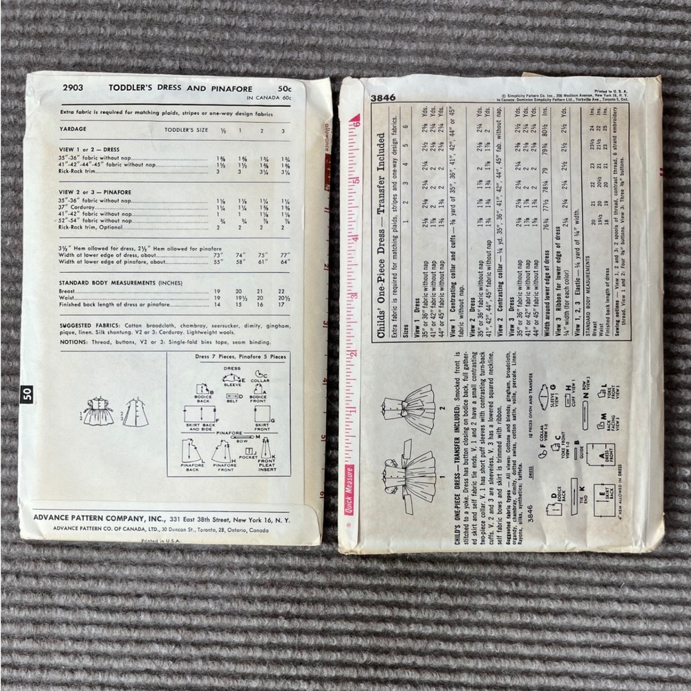 Vintage Girls Sewing Pattern Lot 2903 Simplicity 3846 Toddler Child Size 1 Dress - Picture 2 of 2